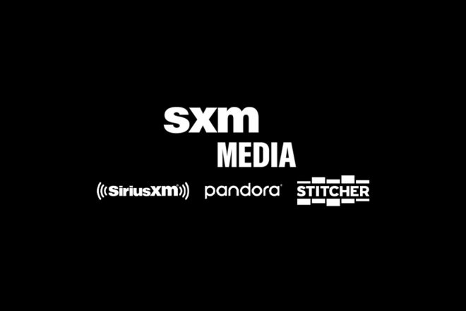SXM Media, Stitcher, and Pandora Logos,